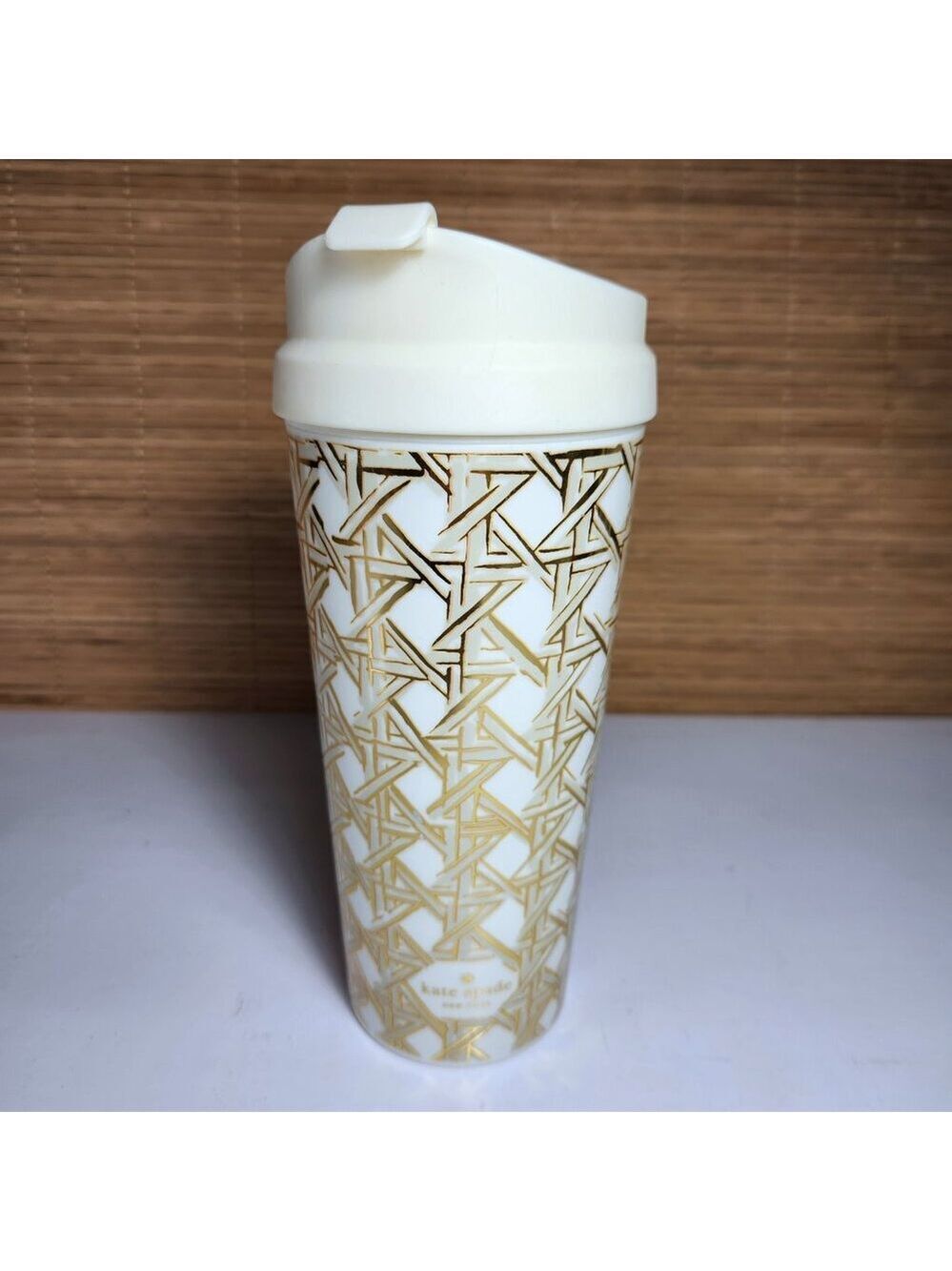 Kate Spade New York Tumbler Insulated Thermal Travel Mug 16oz Gold Basket Weave